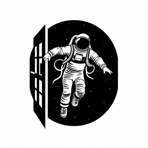 logo pictogram astronaut escaping liberation door white background
