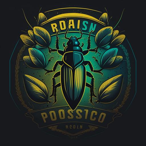 logo, poison, insecticide, control pest, cockroaches, colors, yellow, black, green, blue
