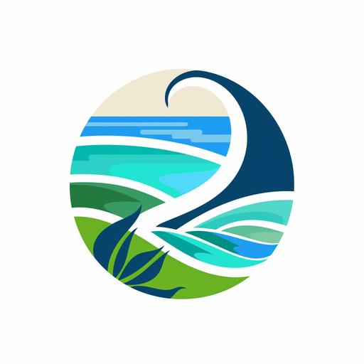 logo variations keeping the color pallet the same with shades of blue and green, with themes of nature and the beach and highlighting the white number 2 --v 6.0