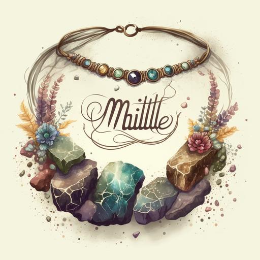 logo with handmade mineral bracelets necklaces, hippie, vector, realistic