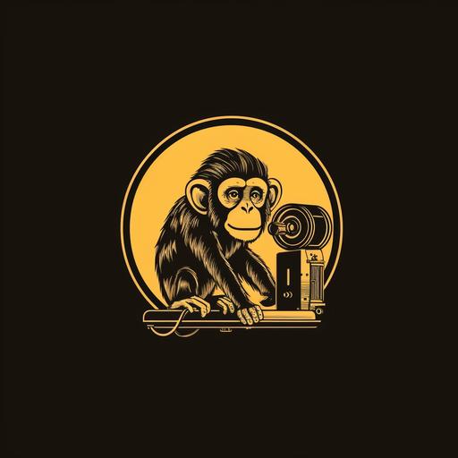 logo with monkey winding old school analog projector