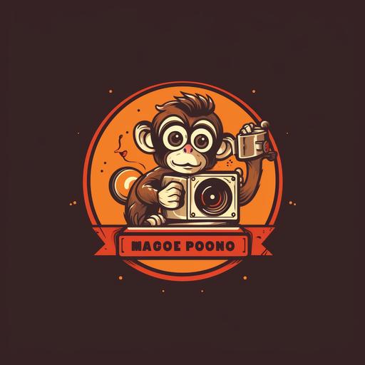 logo with monkey winding old school analog projector
