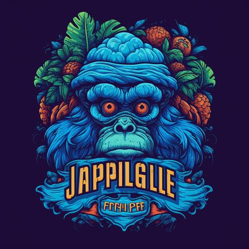 logo with the word blue ape, typography, physical, mushroom, funky, font