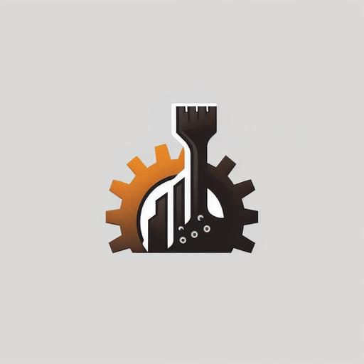 Minimalist logo, wrench pinion, factory, white background