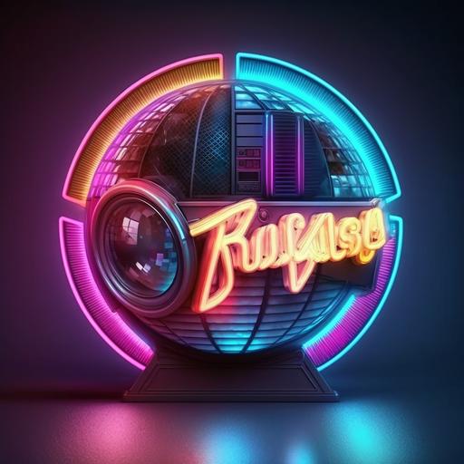 logotipo con la palabra RETROVISOR con imagen de una grabadora de los 80s y bola de cristal de discoteque muy realista