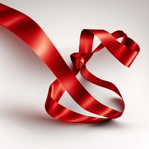 long red satin ribbon floating, white background