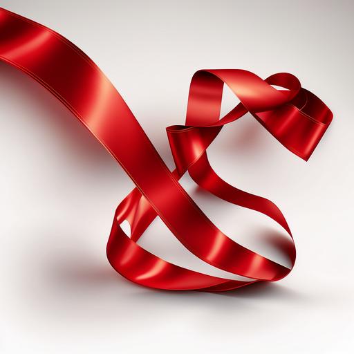 long red satin ribbon floating, white background