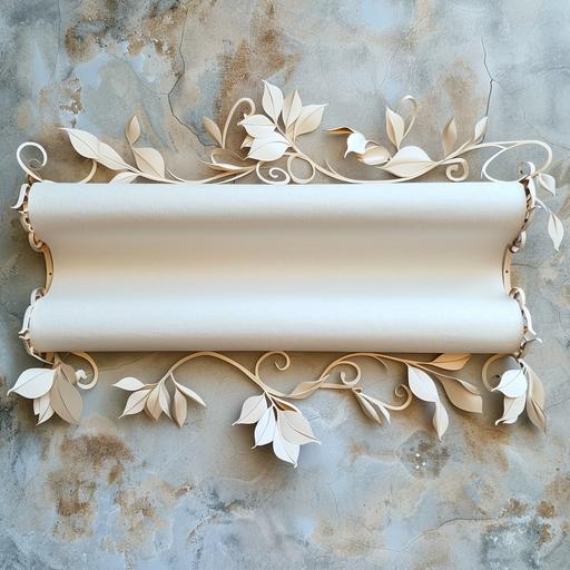 long thin blank scroll, top down angle view, leaf and vines decorations, papercraft --v 6.0