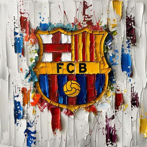 loose palette knife abstract fc barcelona logo, white background, beautifully blended, large strokes, oil paint monoton --v 6.0