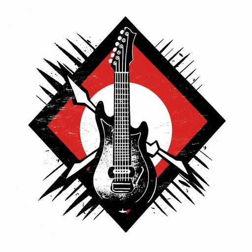 love and rockets arrow and ace ink illustration, red, black and white colors, vector, guitar --s 750