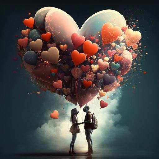 love, balloons, hearts, couple, united, happiness, Bellesa