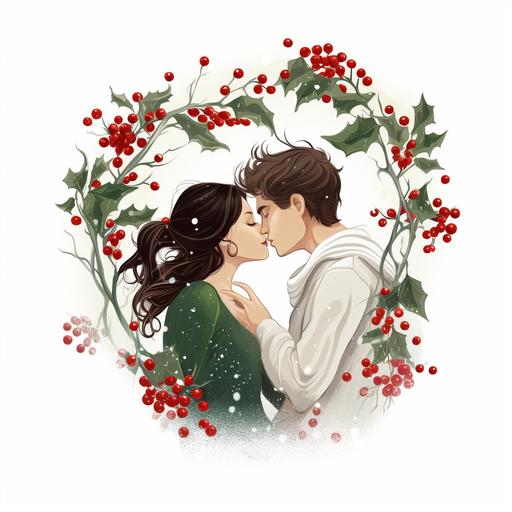 love,kiss,cartoon,white background,mistletoe