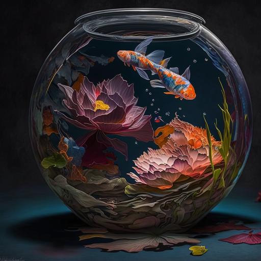 luminescent copper kintsugi orange and violet lotus flowers over a carnival glass pond at night :: photorealism :: gold ::-1