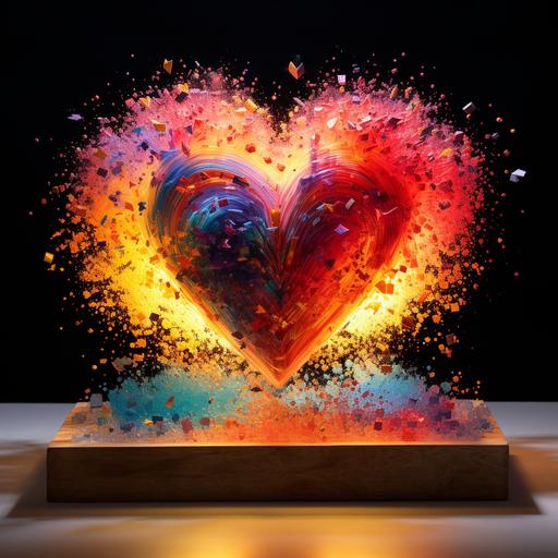 lumino kinetic 4 chambers of the heart. Resin explosion of 50 colors as pointilism --v 5.2