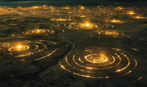 luminous incandescent calderas crop circles over all earth, orbit view --ar 5:3