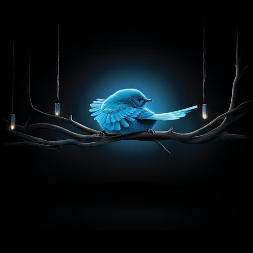 luminous new twitter X logo hanging above a sleeping blue bird twitter logo
