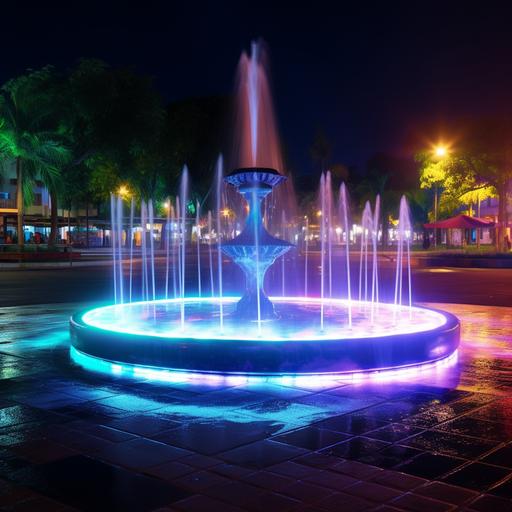 luminous water fountain, colorful, located in a public square, ultra realistic, 8k