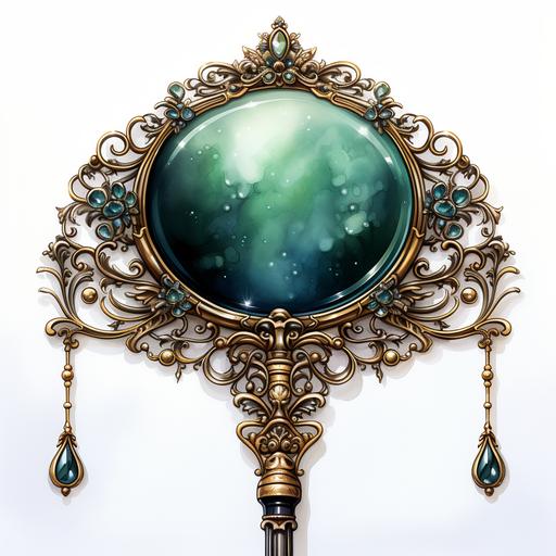 luxurious vintage hand makeup mirror watercolor clipart on white background --s 750