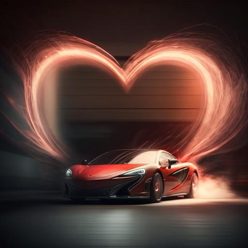 luxury car speeding with red heart shapes flying from windows, hyper realistic, epic lighting, 4k, promax