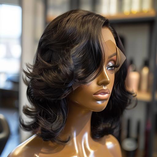 luxury wigs on a mannequin head