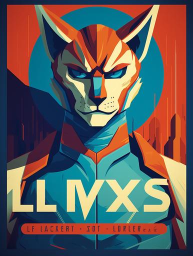 lynx | by mierlu ::0 , lynxes are the new super-powered cats, bold flat poster retrofuturistic propaganda style, 20s poster, art deco, expressionism, --ar 3:4 --v 5.2