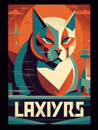 lynx | by mierlu ::0 , lynxes are the new super-powered cats, bold flat poster retrofuturistic propaganda style, 20s poster, art deco, expressionism, --ar 3:4 --v 5.1
