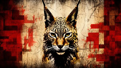 lynx, red and black grunge, art, abstract, edgy --style 7GnvQ2DeRK2i6I4UfhvlT2WBxvUpzTbQjzAdHNE --ar 16:9