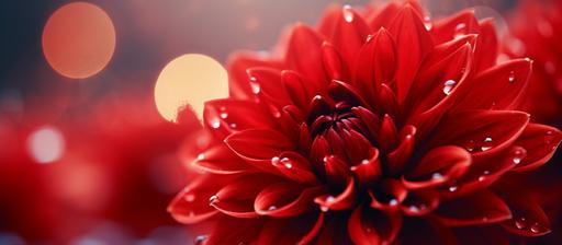 macro image of close up red dahlia flower with bokeh background, 4k, --ar 16:7