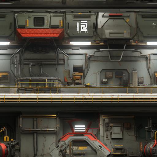 made in substance designer, ship and spaceship dock, loader, shutters, garage doors sci-fi city texture, lights, sci-fi buildings, facade, incredible details, hd, cinematic, texture, flat texture with luminance map made in substance --tile --s 250