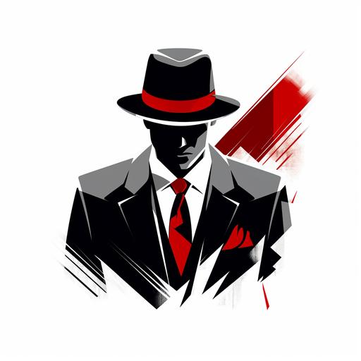 mafia barber in a suit with fedora logo black and white with pops of red