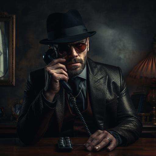 mafian man holding a phone calling with somebody