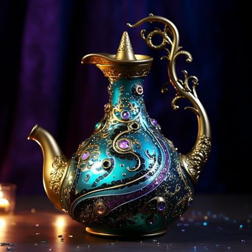 magic genie lamp purple teal gold black