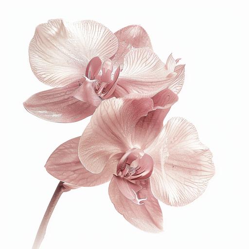 magical gently pink orchid flower in vintage in Saverio Manetti style isolated on white background v5