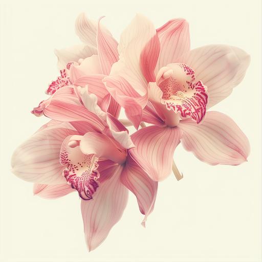 magical gently pink orchid flower in vintage in Saverio Manetti style isolated on white background v5