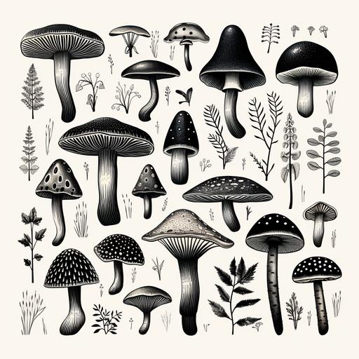 magical mushroom stamp black multiple types of single mushrooms