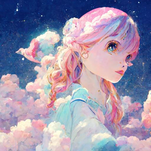 a magicalgirl,bluesky,pinkmoon.cafe,high resolution romanticlightstar,vividpinkcloud,unicorn,candyplanet,animestyle--ar 16:9
