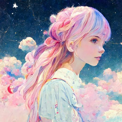 a magicalgirl,bluesky,pinkmoon.cafe,high resolution romanticlightstar,vividpinkcloud,unicorn,candyplanet,animestyle--ar 16:9