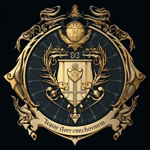 magipunk kombuchacore magic and technology school crest, shield heraldy crest, embendded platinum and bronze there's 