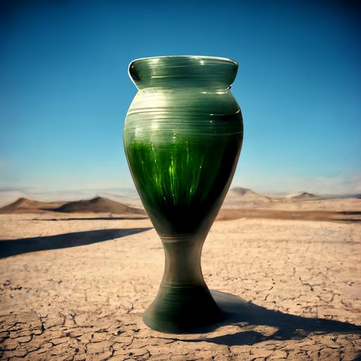broken jade vase, middle of sunny desert, desolate, cinema4d, render, real
