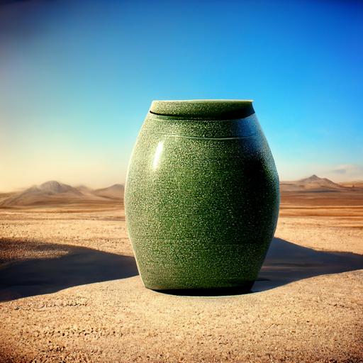 broken jade vase, middle of sunny desert, desolate, cinema4d, render, real