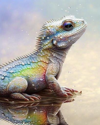majestic Dragon with shimmering rainbow scales, very detailed, Photorealistic fantasy art::1.2 Fluffy Kawaii Polar Bear cub playing in snow:: Detailed wildlife photography::0.5 --ar 4:5 --s 200 --c 10