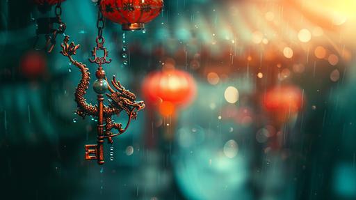 make a chinese themed blurred background for a text page in a pitch document for a film. incluse a chinese dragon shaped key with jade stones incorporated --ar 16:9 --v 6.0