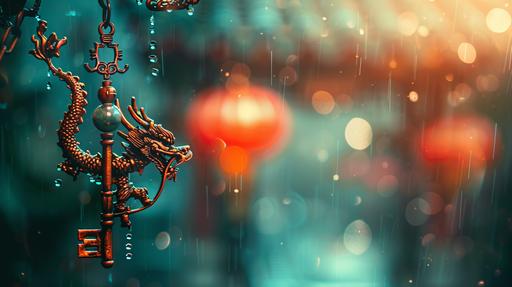 make a chinese themed blurred background for a text page in a pitch document for a film. incluse a chinese dragon shaped key with jade stones incorporated --ar 16:9 --v 6.0