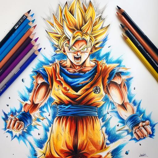 make a color drawing of dragon ball z the cartoon with is powers coming showing off