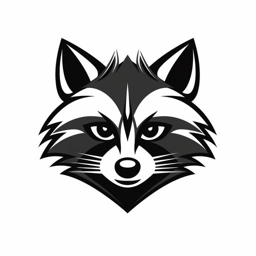 make a raccoon head logo for a soccer team, vector minimalistic, in black and white, no background, with the text 