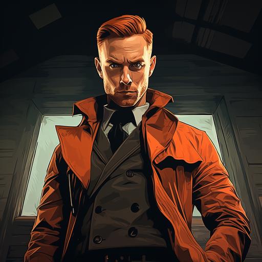 make him a film noir detective with a pet fox pup in the style of the tintin comic books