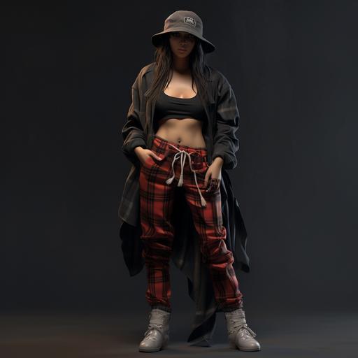 make me a badass, intimidating, Serious, Senister, Strong, tough, masculine, trousers, Flannel, T shirt, mask, hat, mysterious, Female character, dynamic pose, full body portrait, realistic