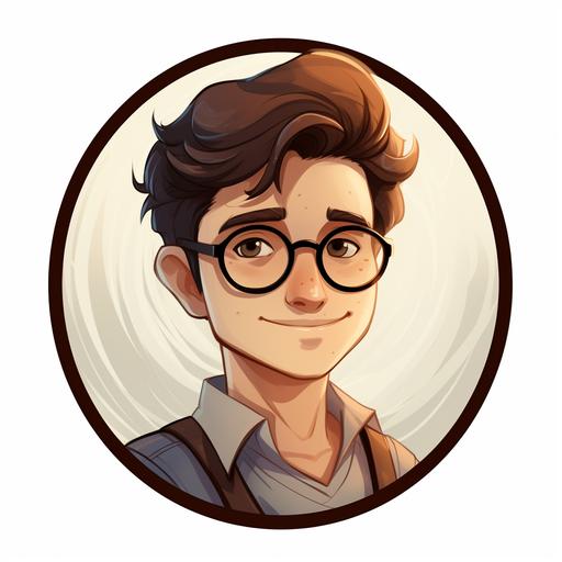 make me an image of a man with short dark brown hair with circle glasses. make it a cartoon style and make the man look nerdy