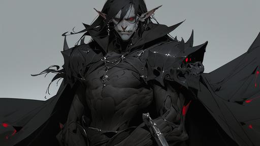 male dark emperor, ancient vampire, chaos knight, in shonen anime style, realistic detailed --ar 16:9 --style expressive --s 1000 --niji 5