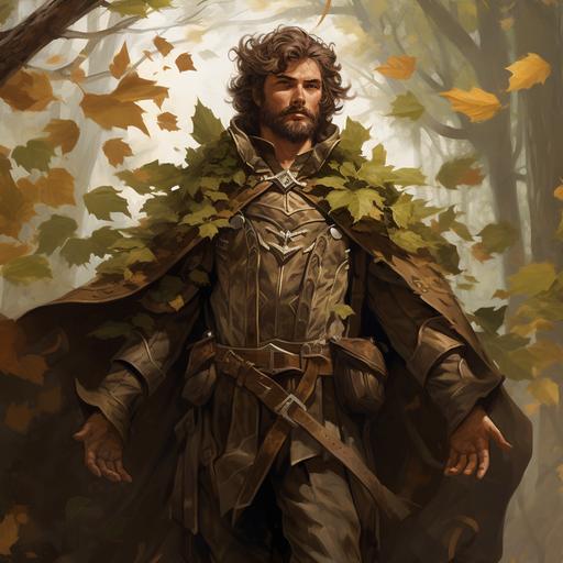 male druid, leather, leaves coat, flying wasps, big oak, RPG, Fantasy Art